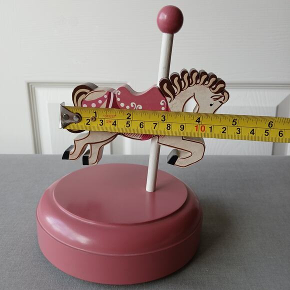 Vintage Handmade Wooden Carousel Horse Music Box pink "Dancer" 5"diameter 7.5"H - Picture 11 of 11